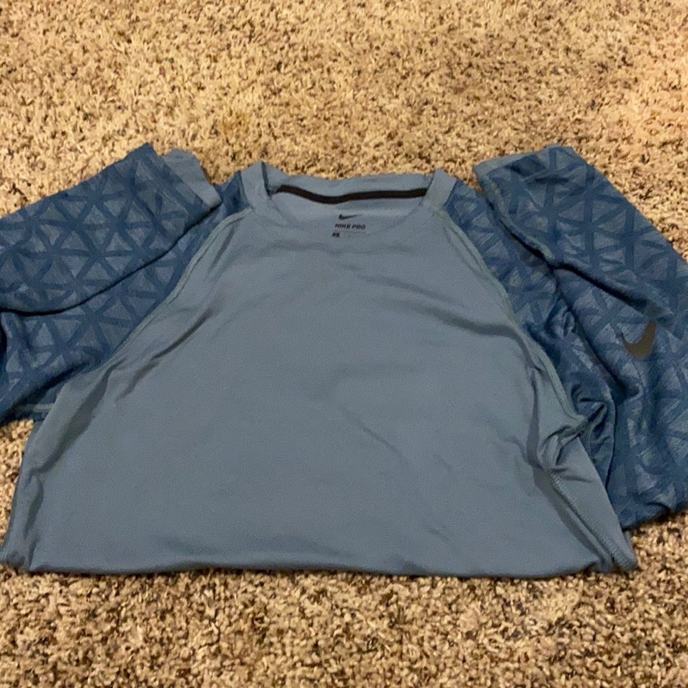 Nike Pro Long sleeve. Blue with geometric sleeve.